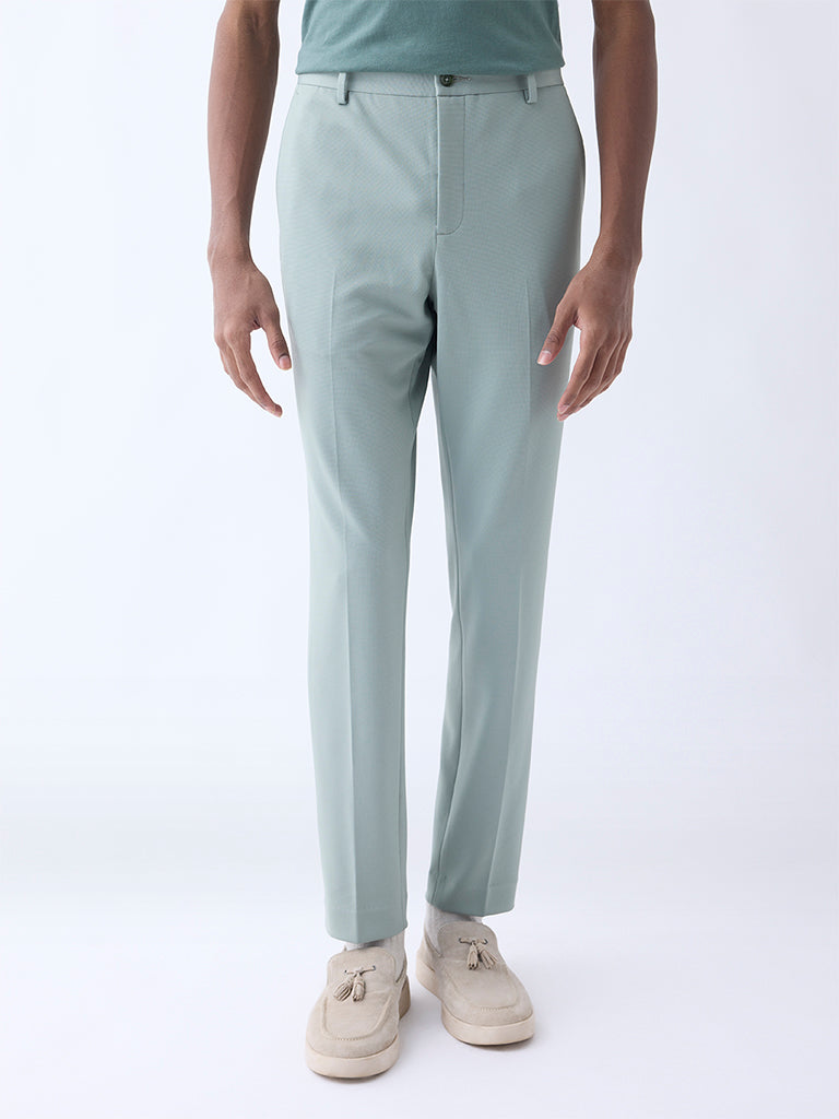 WES Formals Sage Slim-Tapered Fit Mid-Rise Trousers