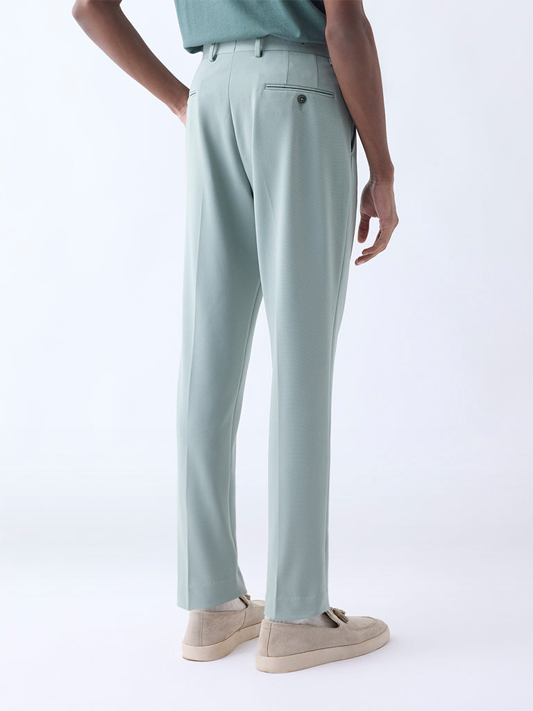 WES Formals Sage Slim-Tapered Fit Mid-Rise Trousers