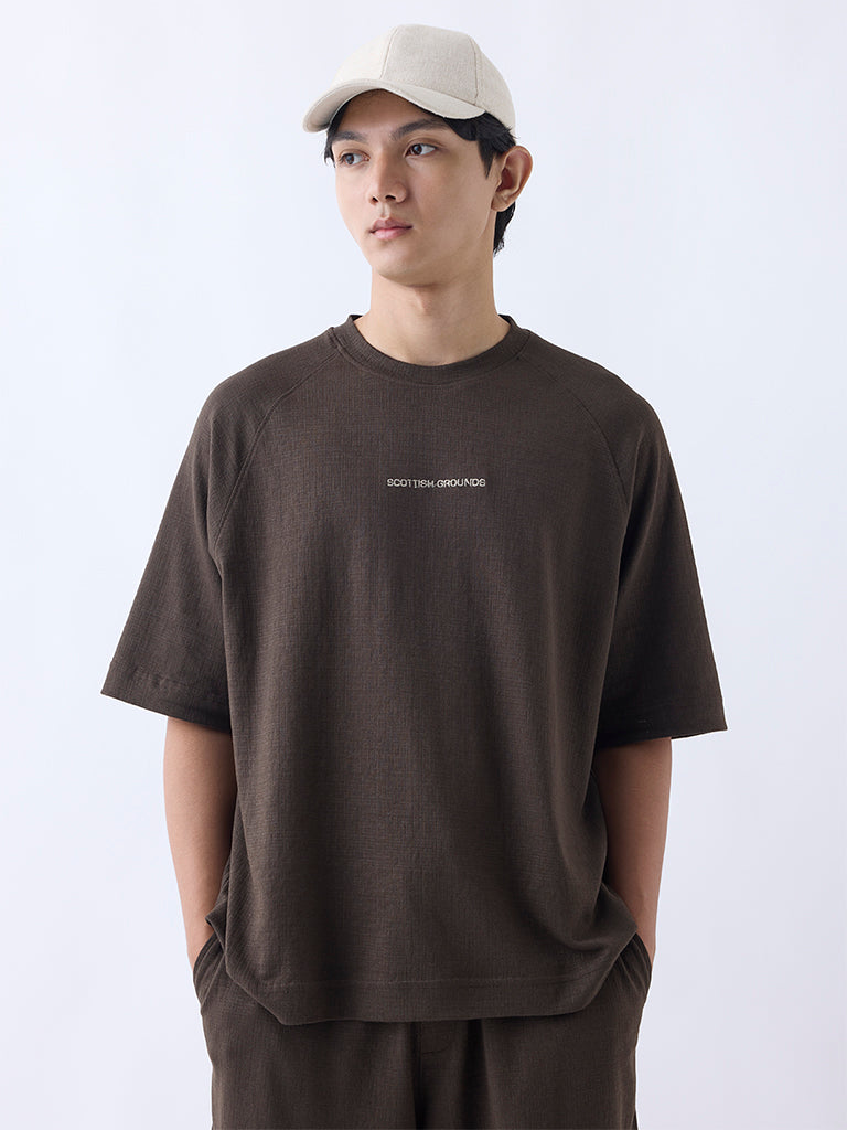 Studiofit Dark Brown Relaxed-Fit Cotton-Blend T-Shirt