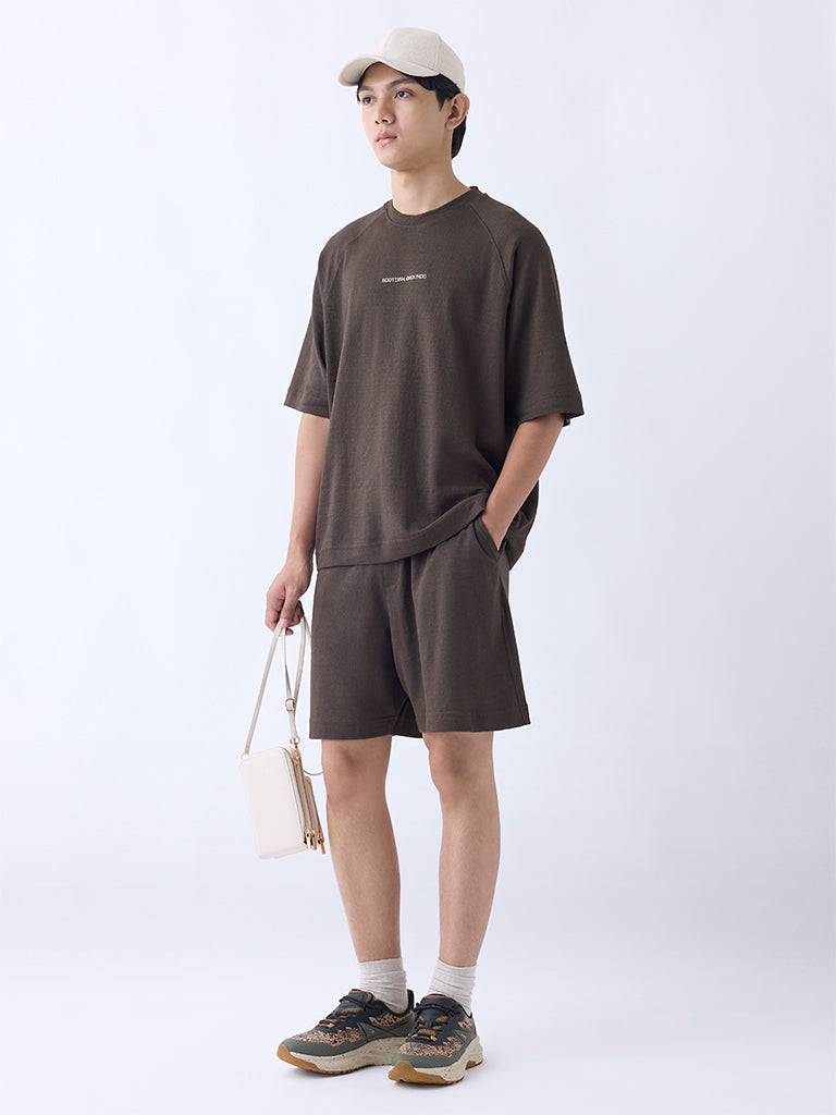 Studiofit Dark Brown Relaxed-Fit Cotton-Blend T-Shirt