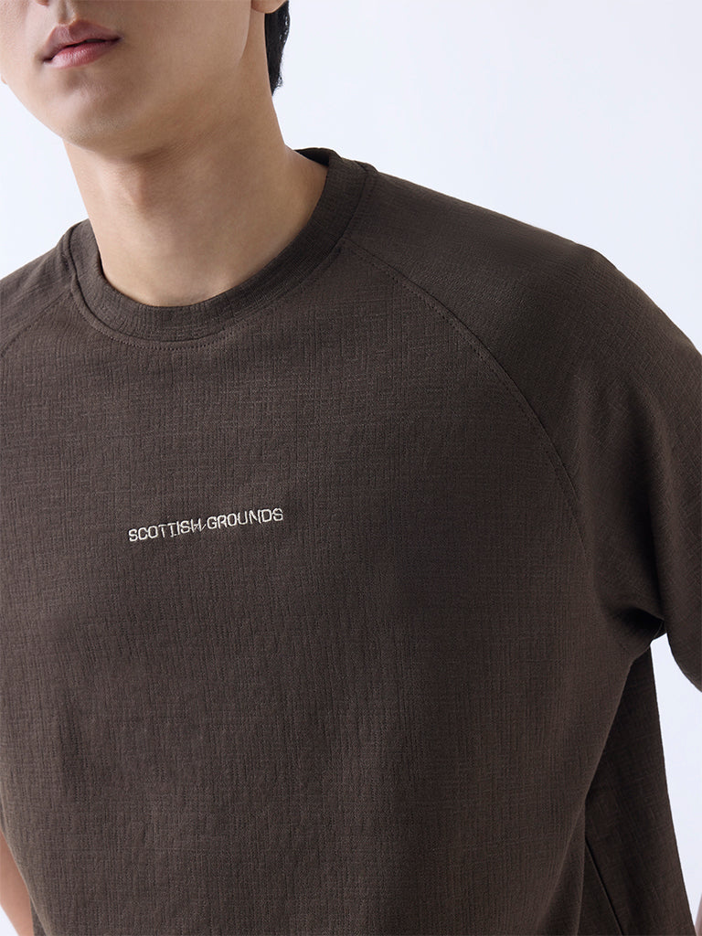 Studiofit Dark Brown Relaxed-Fit Cotton-Blend T-Shirt