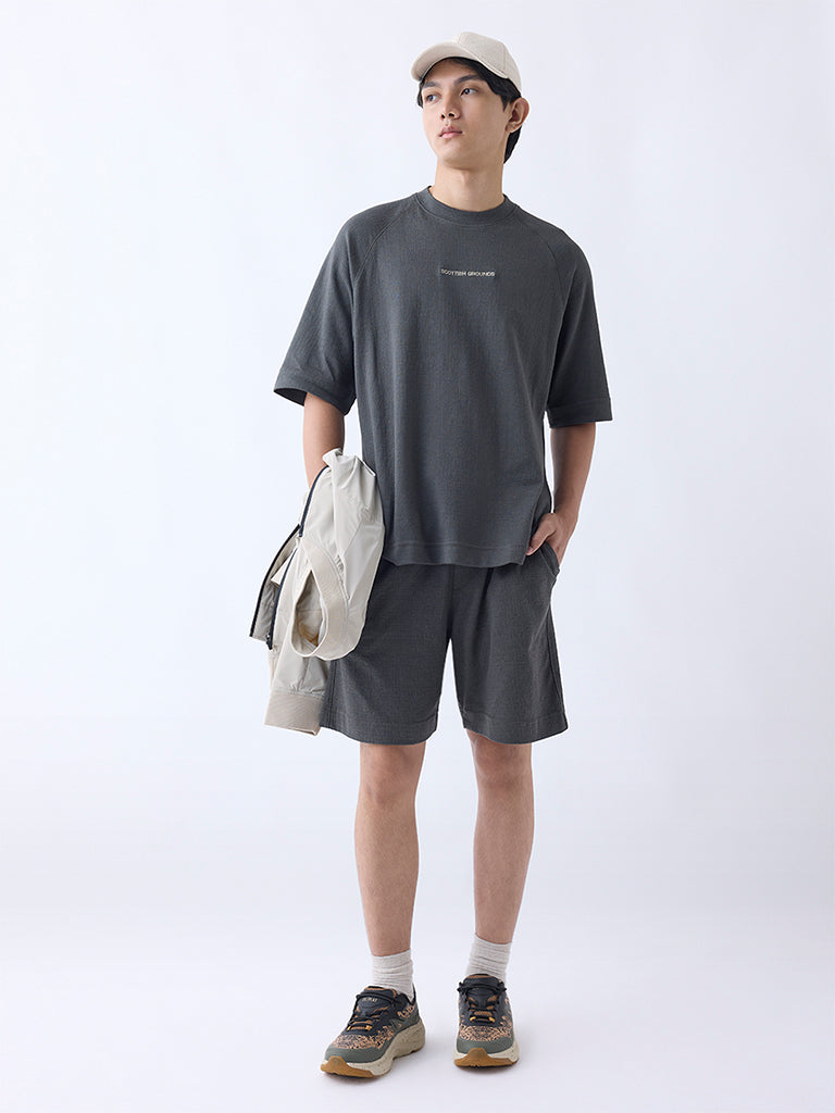 Studiofit Dark Grey Relaxed-Fit Cotton-Blend T-Shirt