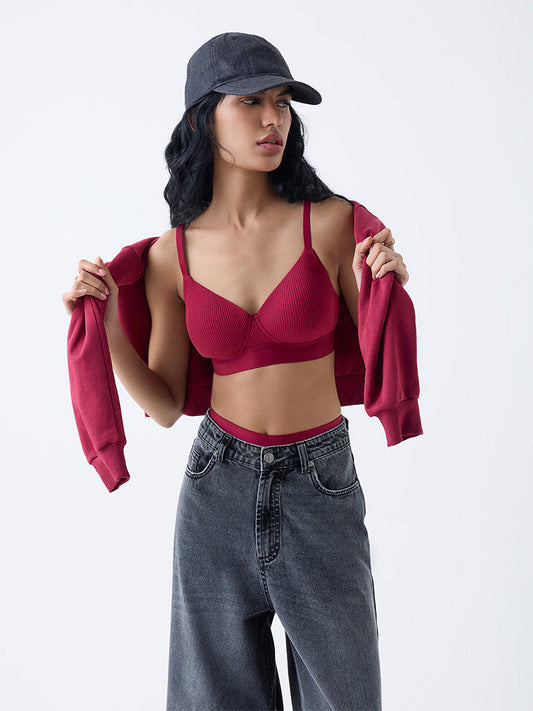 Superstar Red Ribbed-Textured Padded Bra