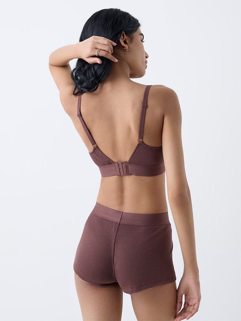 Superstar Brown Ribbed-Textured Padded Bra