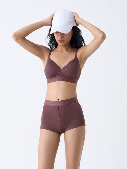 Superstar Brown Ribbed-Textured Boy Shorts Briefs