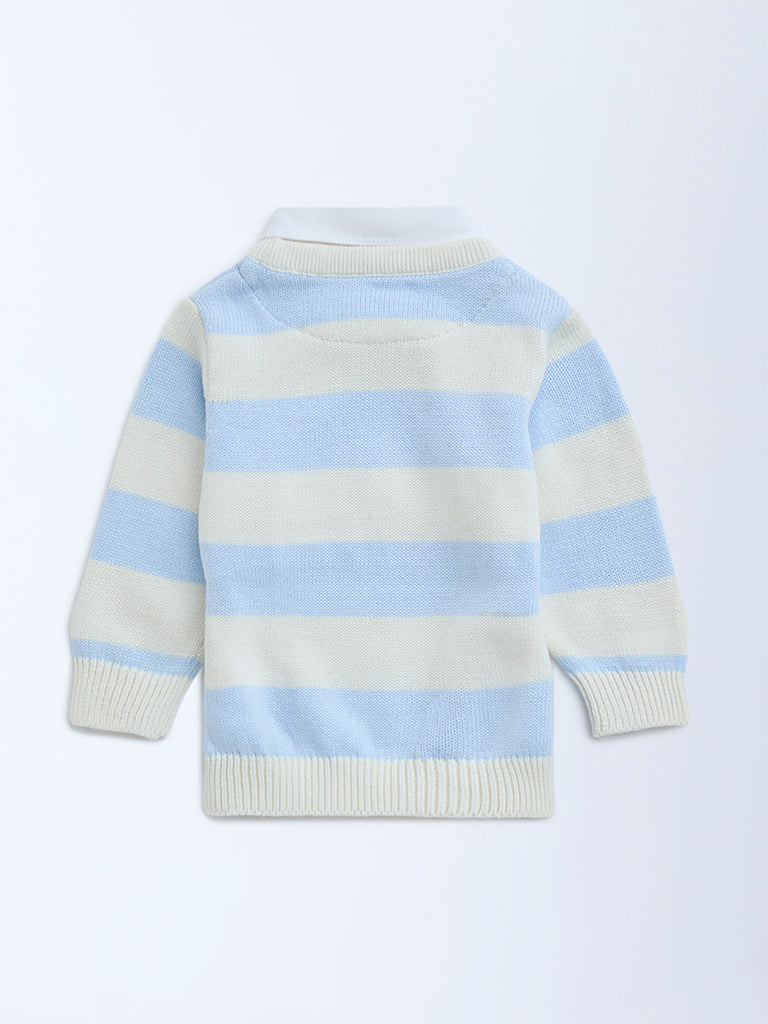 HOP Baby Blue Striped Cotton Sweater