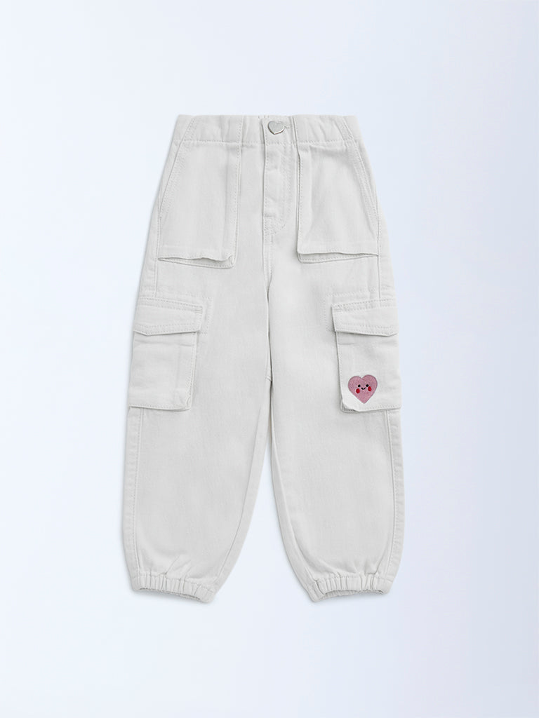 HOP Kids White Jogger-Style Relaxed-Fit High-Rise Jeans