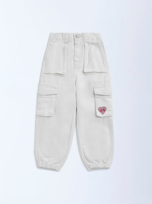 HOP Kids White Jogger-Style Relaxed-Fit High-Rise Jeans