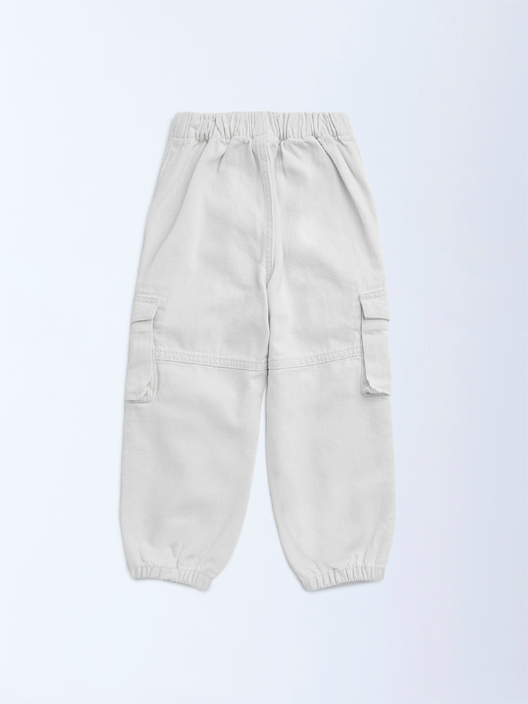 HOP Kids White Jogger-Style Relaxed-Fit High-Rise Jeans