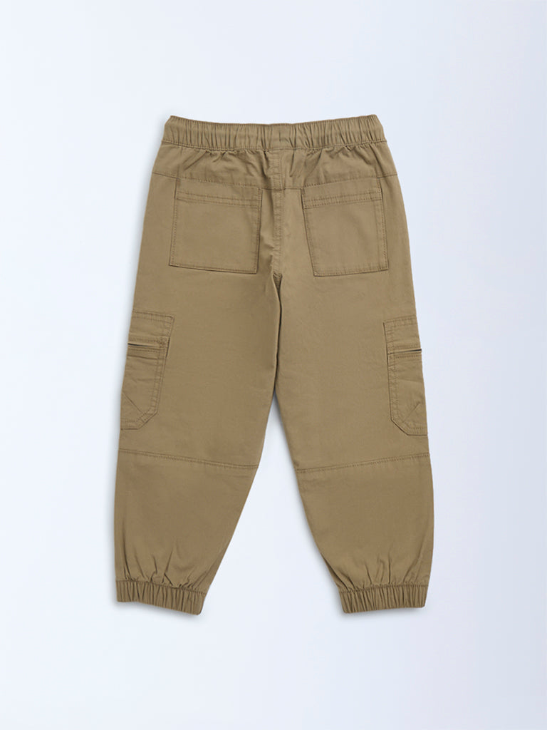 HOP Kids Beige Mid-Rise Cotton-Blend Joggers