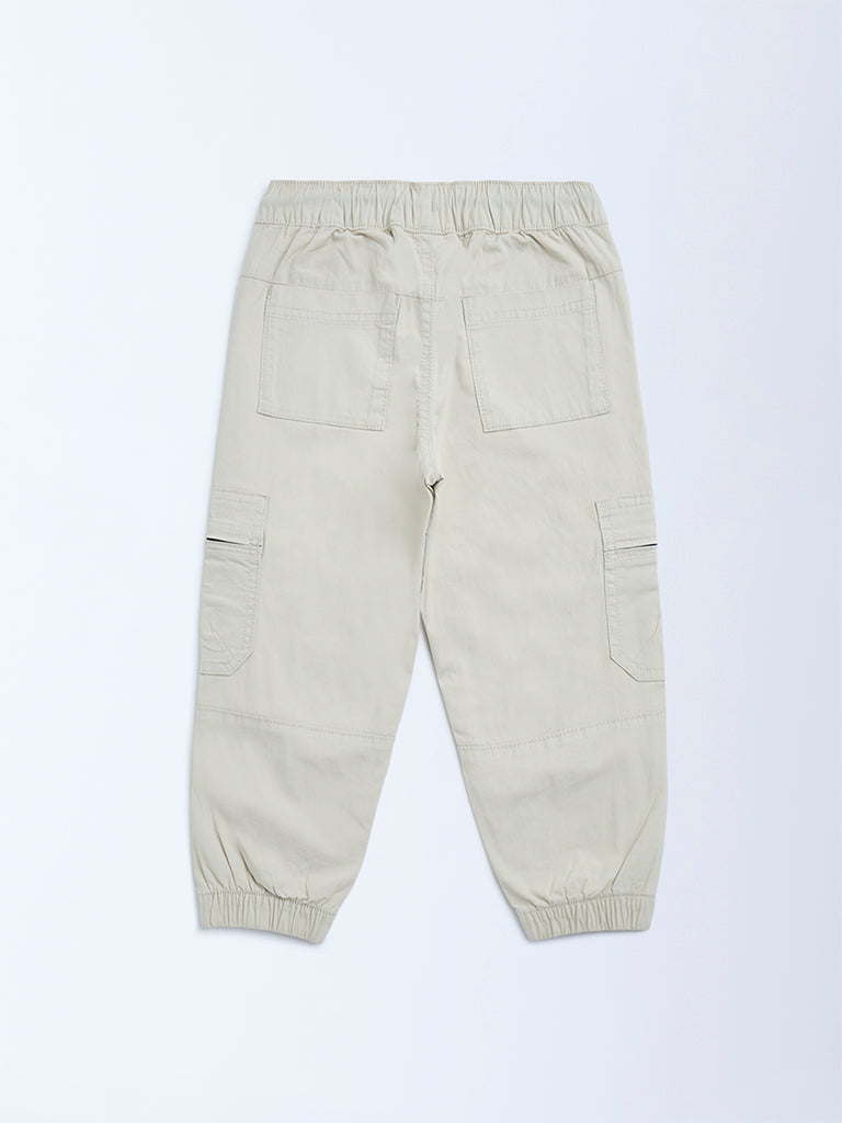 HOP Kids Beige Mid-Rise Cotton Joggers