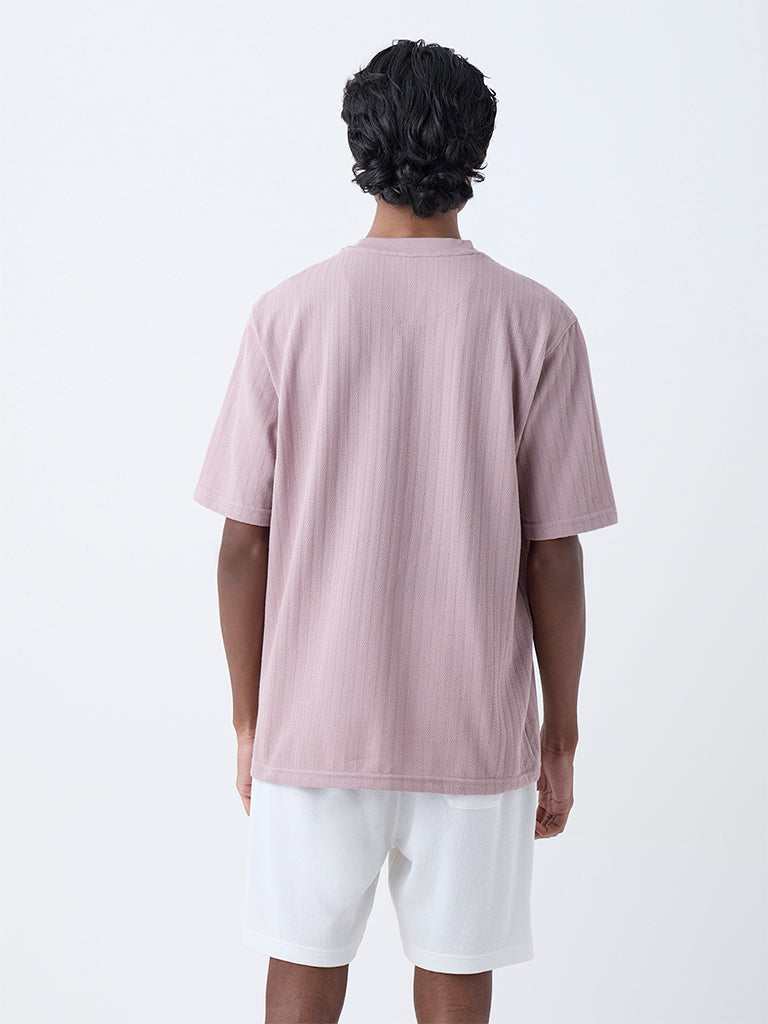 WES Lounge Dusty Pink Relaxed-Fit Cotton-Blend T-Shirt