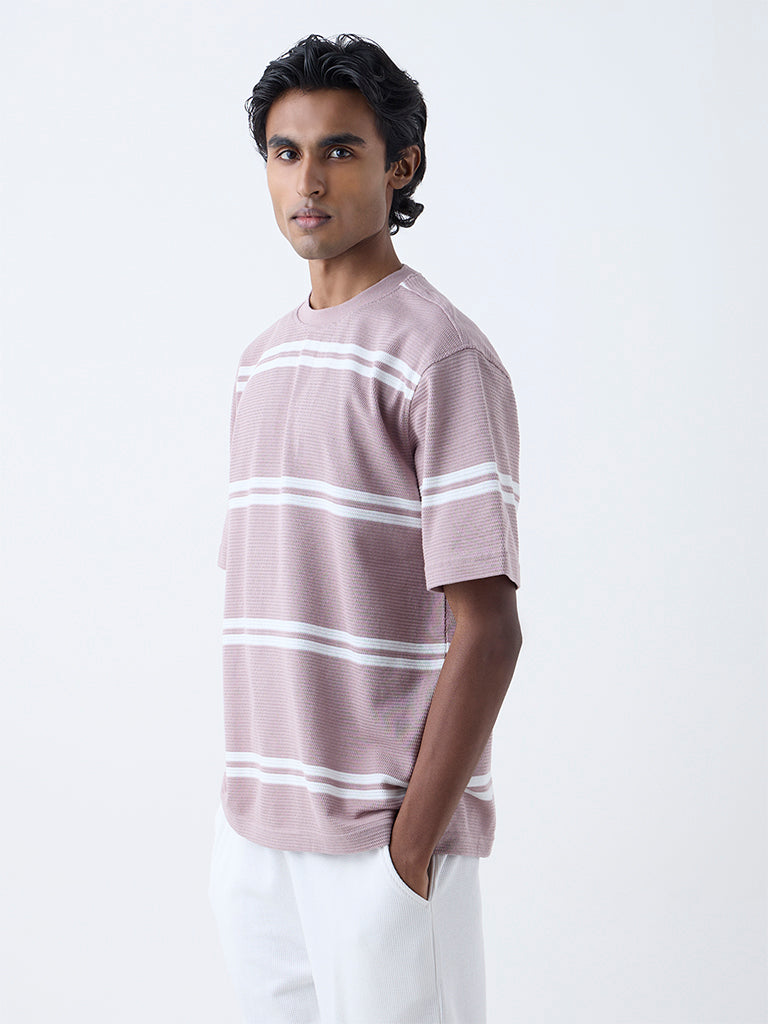 WES Lounge Dusty Pink Relaxed-Fit Cotton-Blend T-Shirt