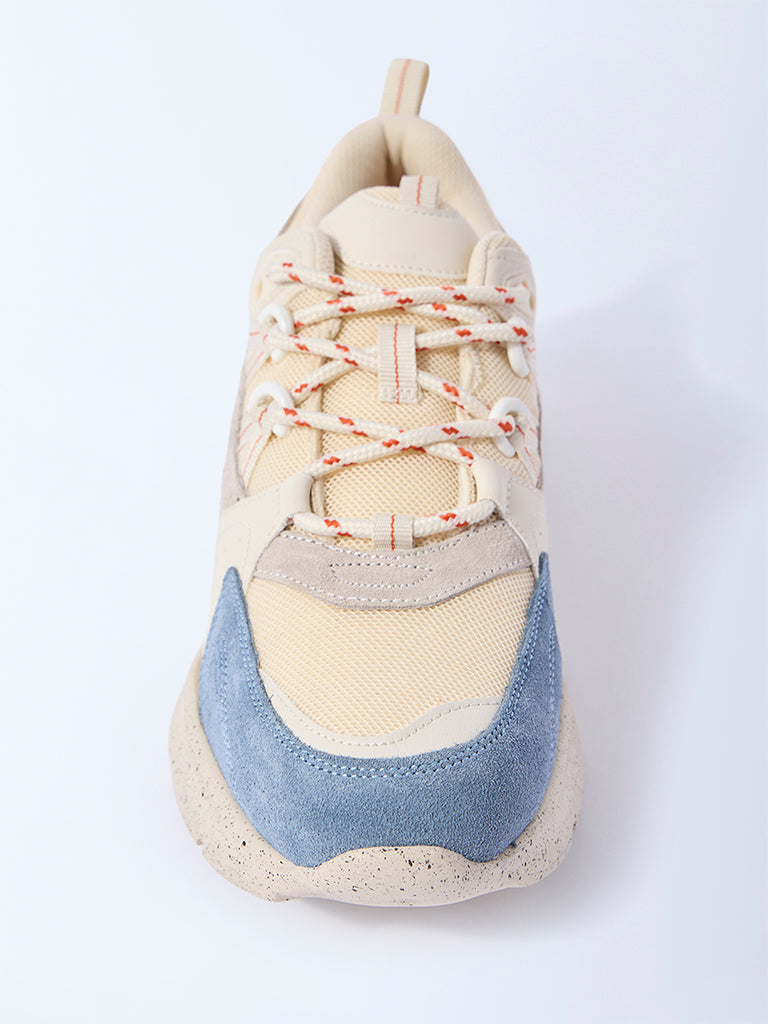 LUNA BLU Ivory Colour-Blocked Lace-Up Sneakers