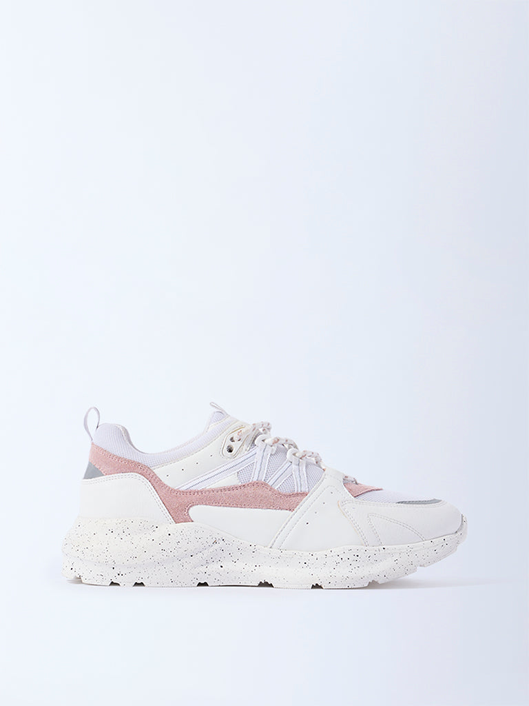 LUNA BLU White Colour-Blocked Lace-Up Sneakers