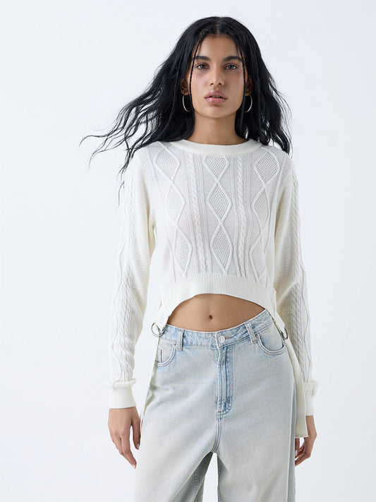 Nuon White Cable-Knitted Sweater