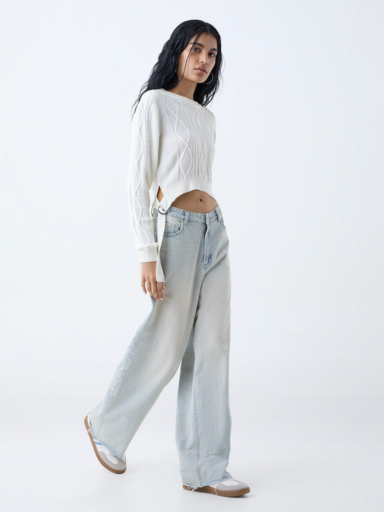 Nuon White Cable-Knitted Sweater