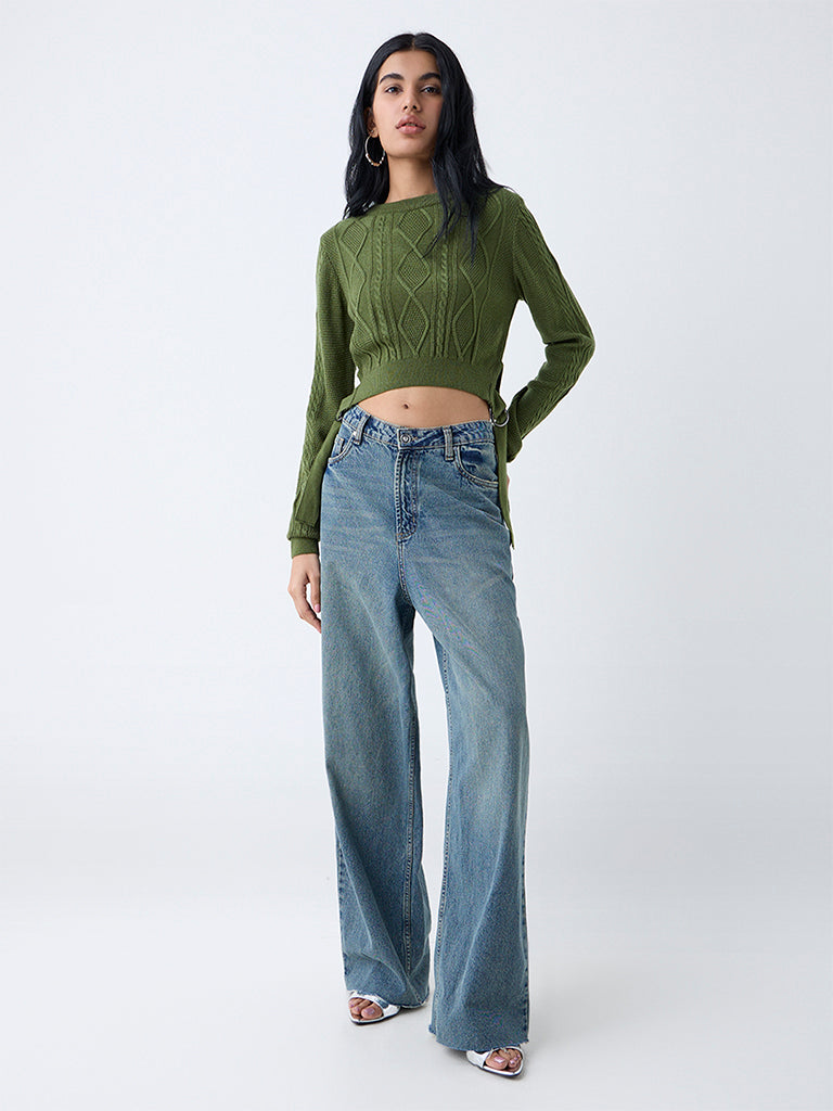 Nuon Olive Cable-Knitted Sweater