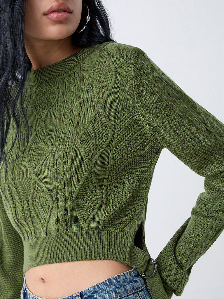 Nuon Olive Cable-Knitted Sweater