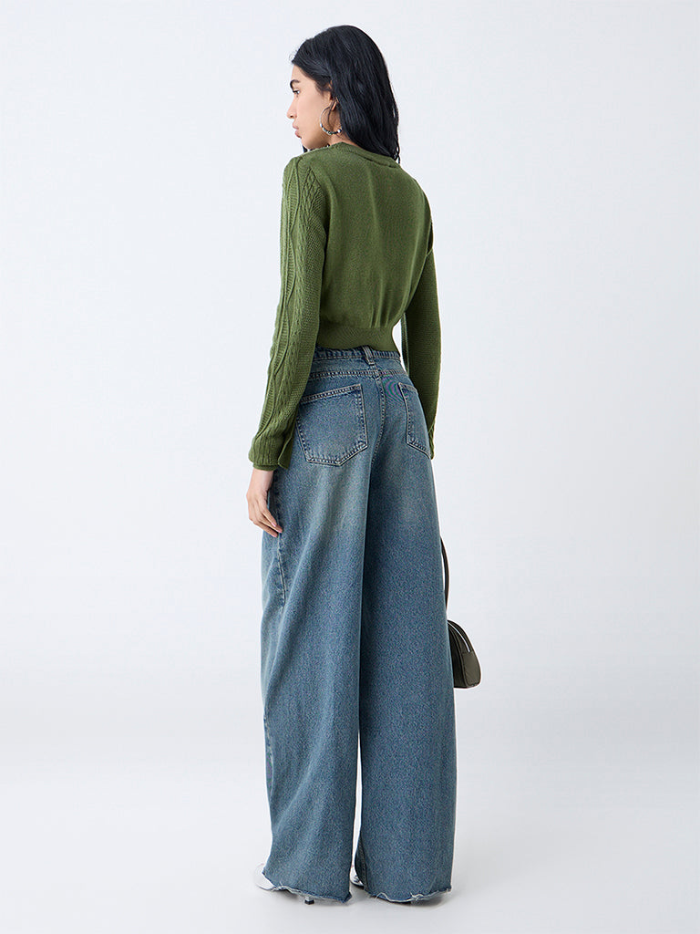 Nuon Olive Cable-Knitted Sweater