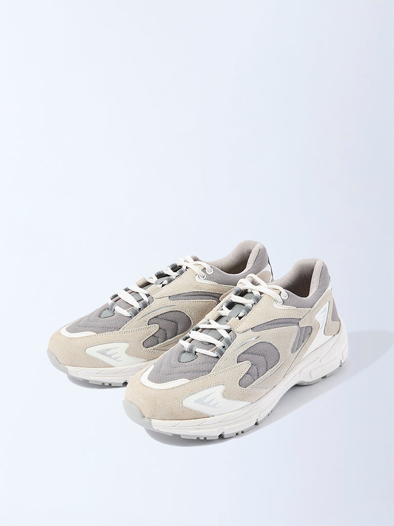 SOLEPLAY Beige Mesh-Detailed Suede Sneakers