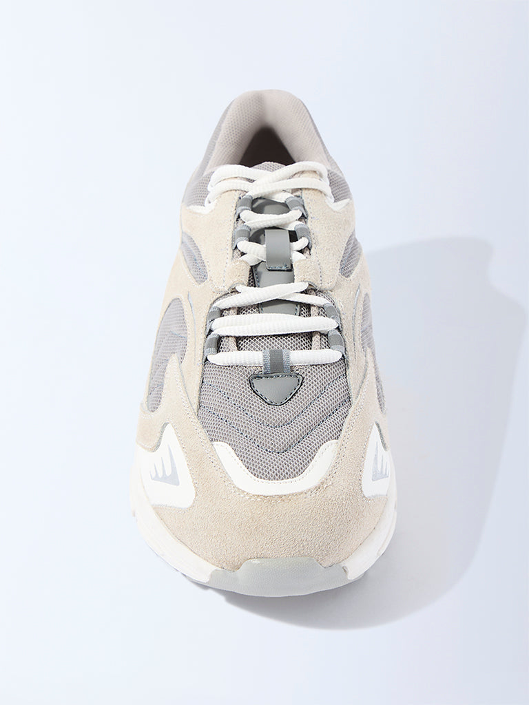 SOLEPLAY Beige Mesh-Detailed Suede Sneakers