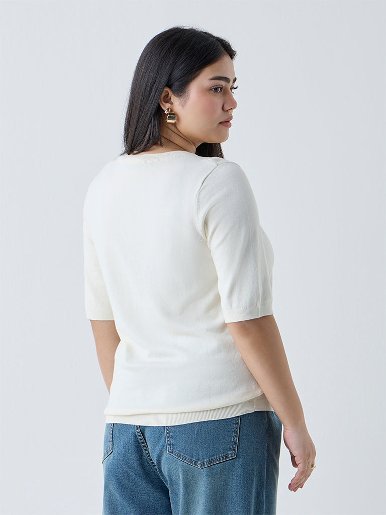 Gia Cream Solid Knitted T-Shirt