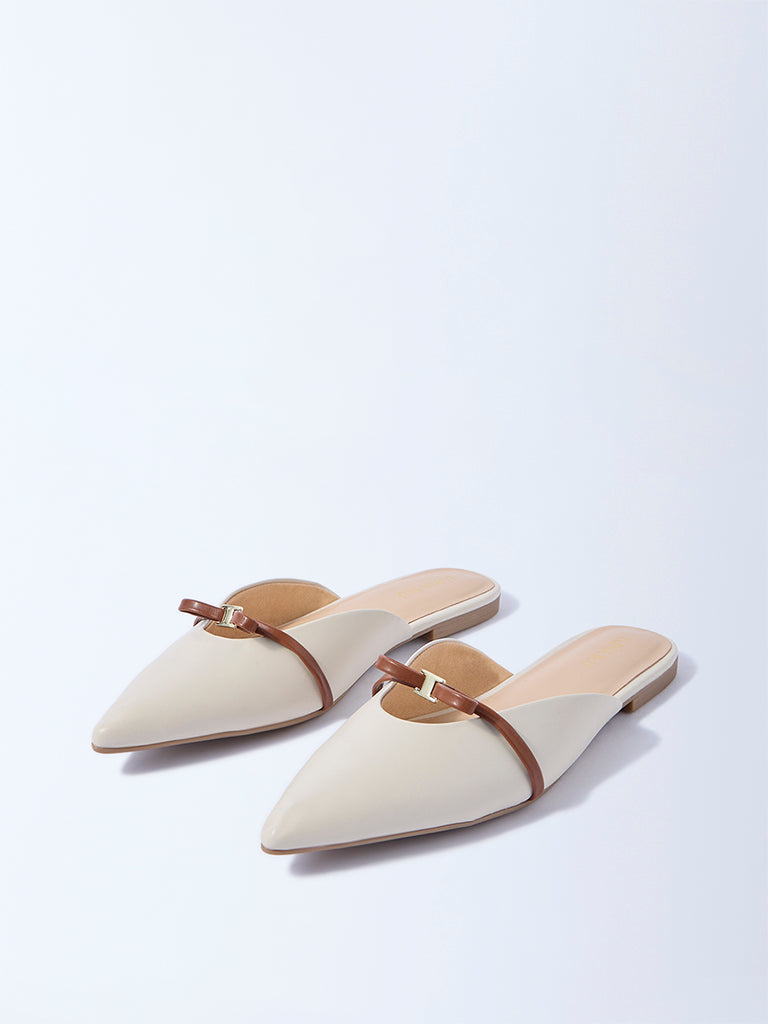 LUNA BLU Ivory Bow-Detailed Mules
