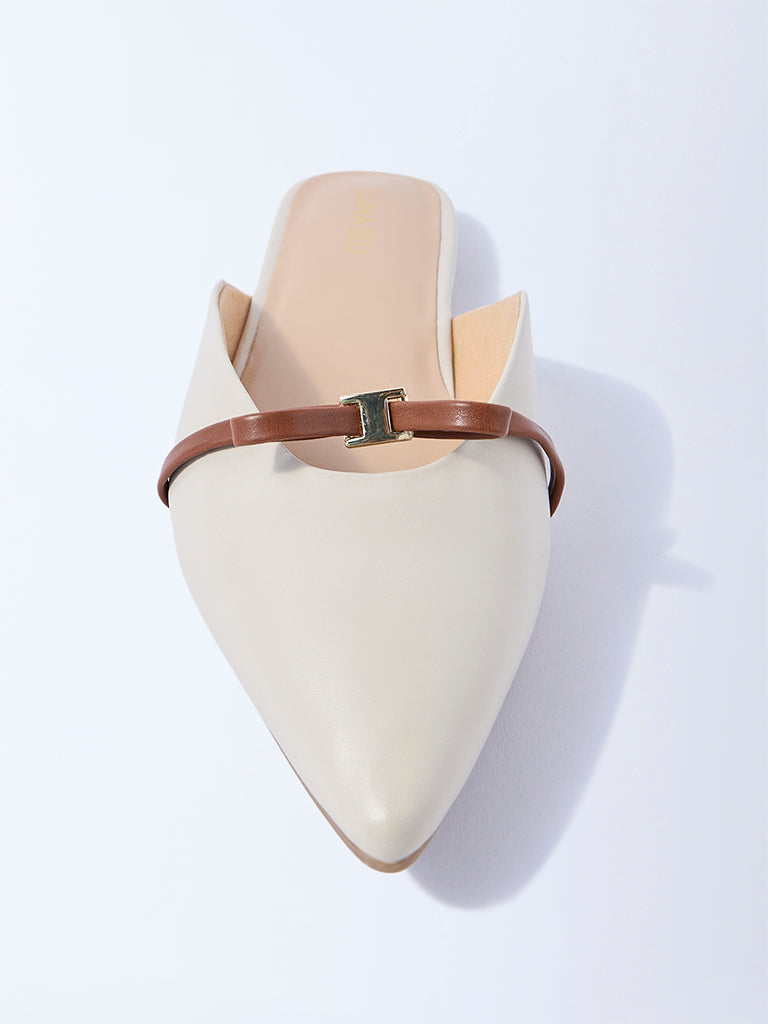 LUNA BLU Ivory Bow-Detailed Mules