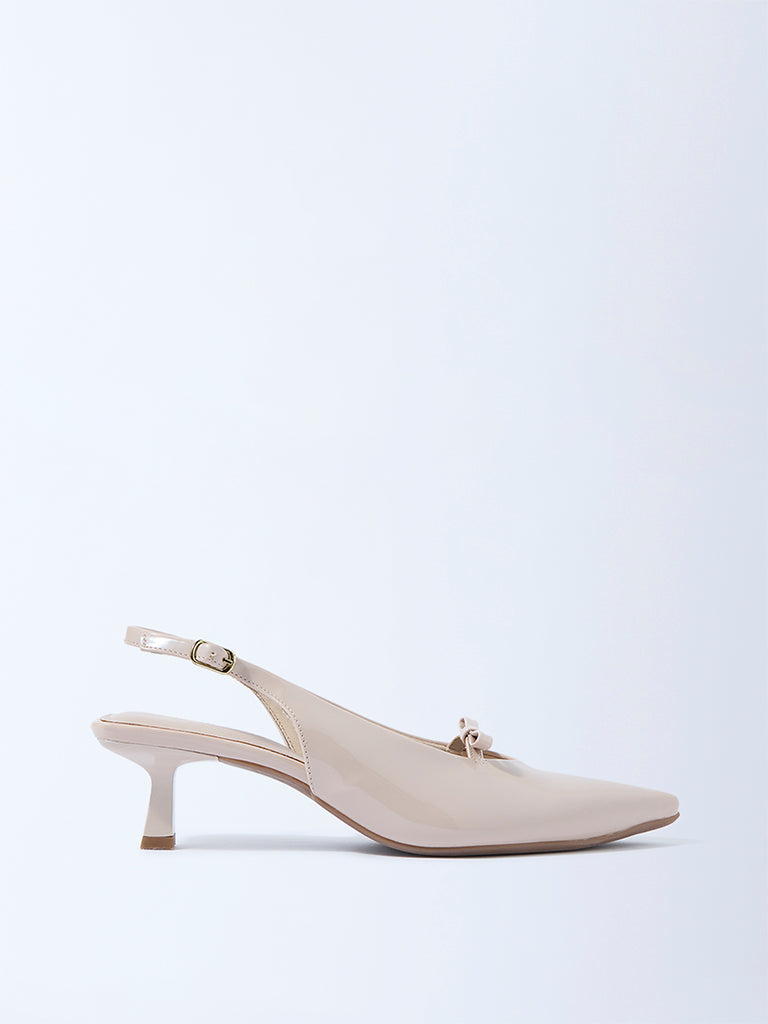 LUNA BLU Ivory Bow-Detailed Slingback Heel Mules