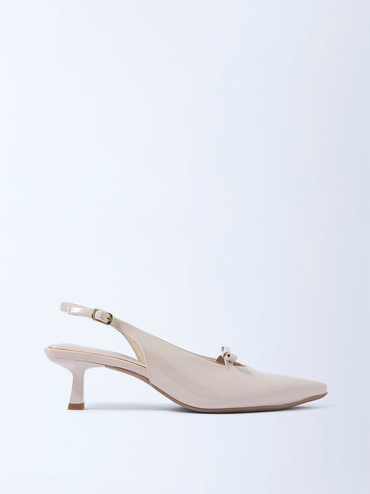 LUNA BLU Ivory Bow-Detailed Slingback Heel Mules