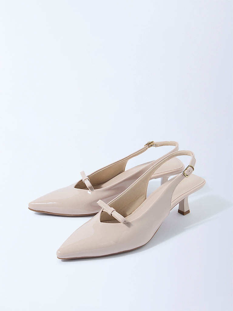 LUNA BLU Ivory Bow-Detailed Slingback Heel Mules