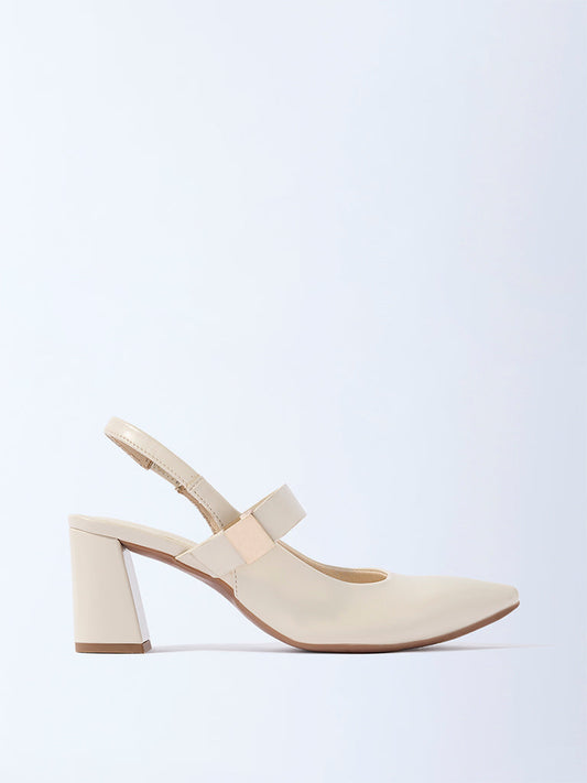 LUNA BLU Ivory Slingback Block-Heel Mules