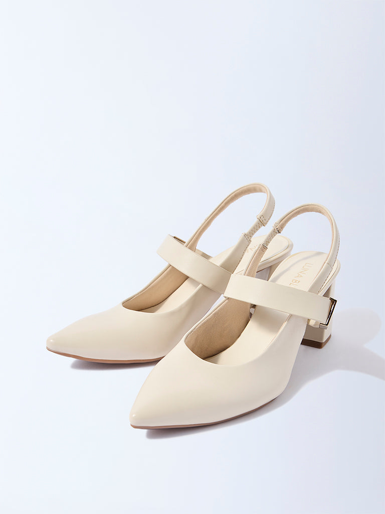 LUNA BLU Ivory Slingback Block-Heel Mules