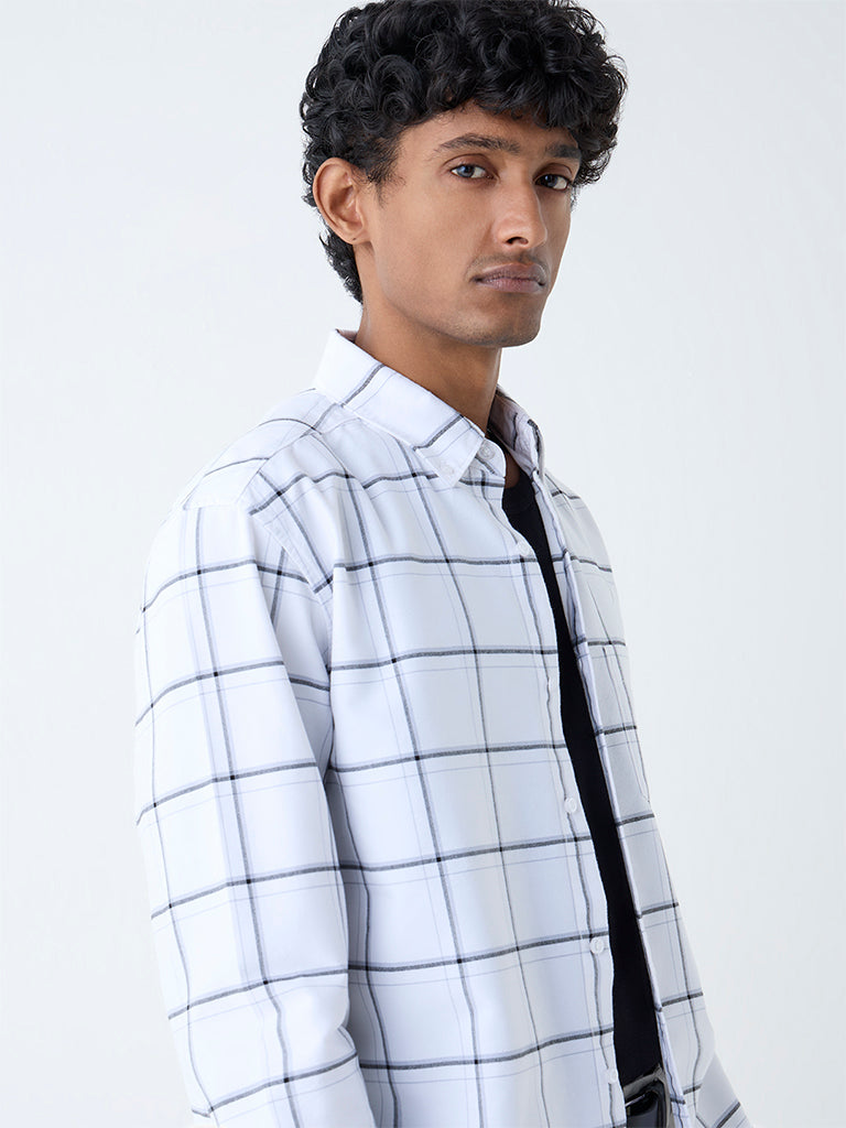 WES Casuals White Checks Design Relaxed-Fit Cotton Shirt