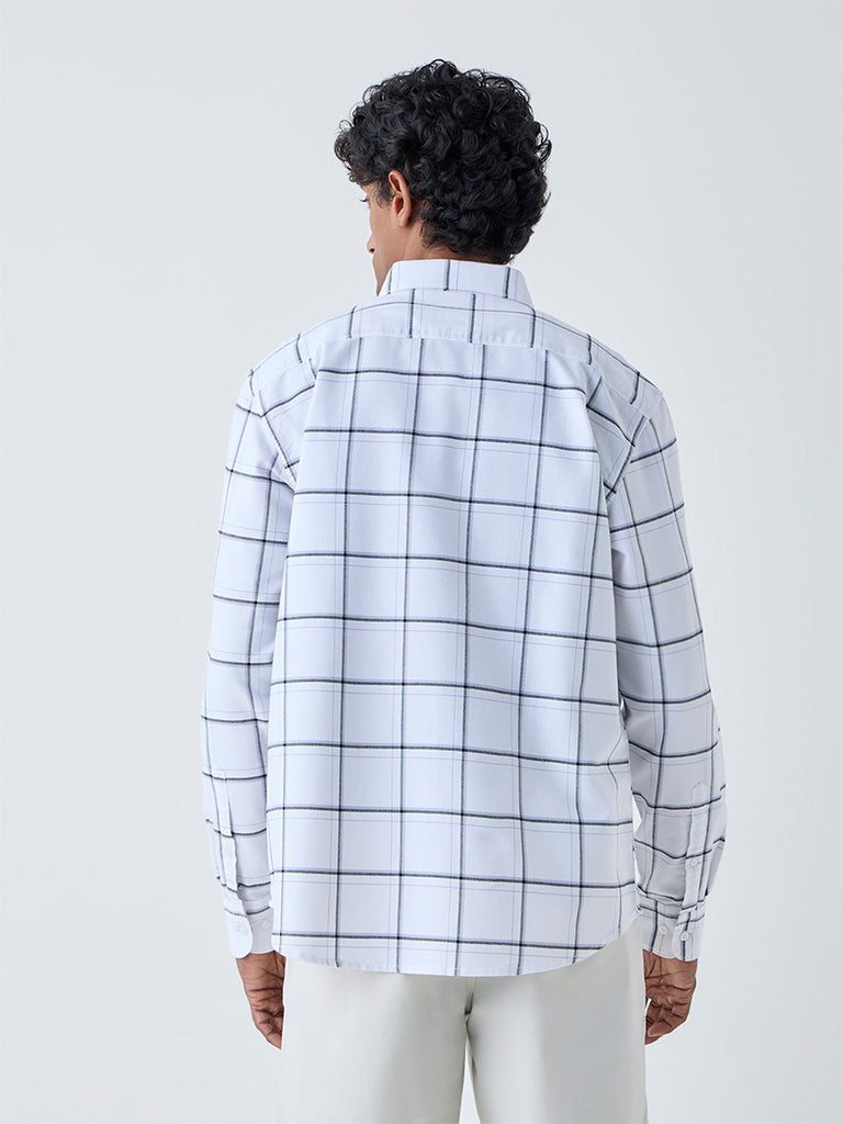 WES Casuals White Checks Design Relaxed-Fit Cotton Shirt