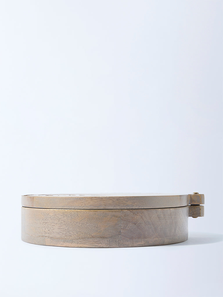 Westside Home Beige Leaf Etched Wooden Spice Box