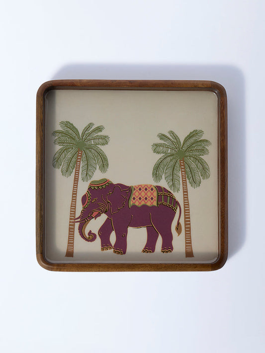 Westside Home Brown Elephant Design Wooden Tray