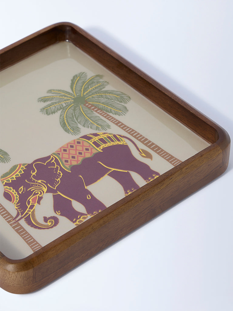 Westside Home Brown Elephant Design Wooden Tray