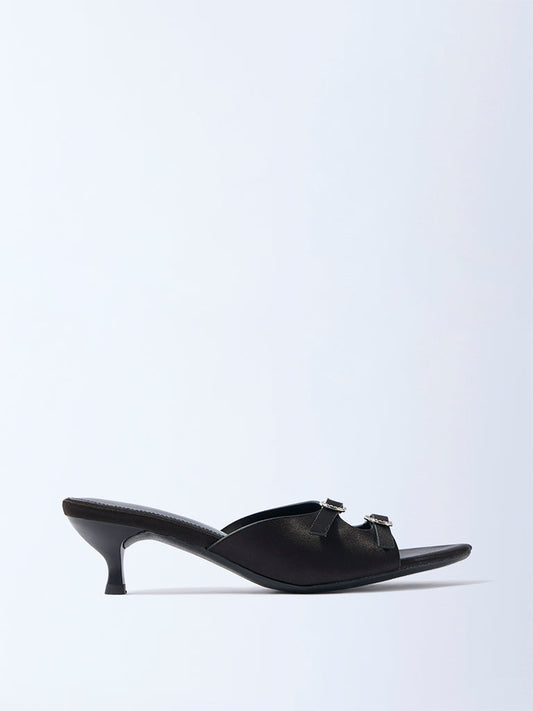 LUNA BLU Black Diamante-Detailed Kitten-Heel Sandals