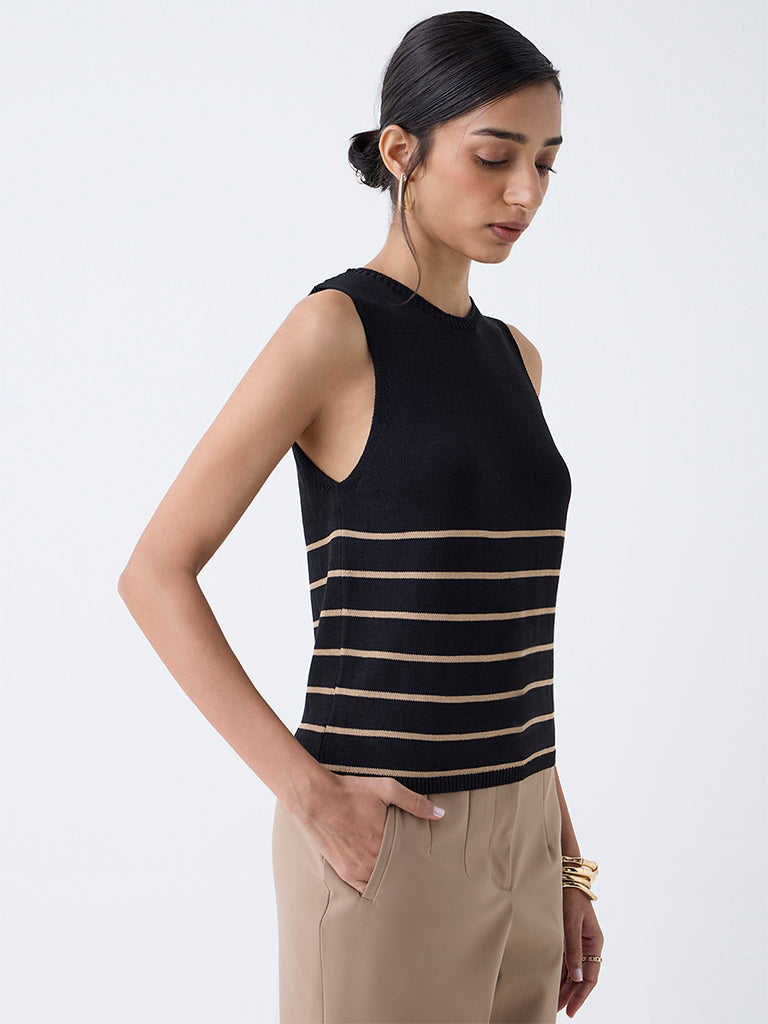 Wardrobe Black Striped Knit-Textured Top