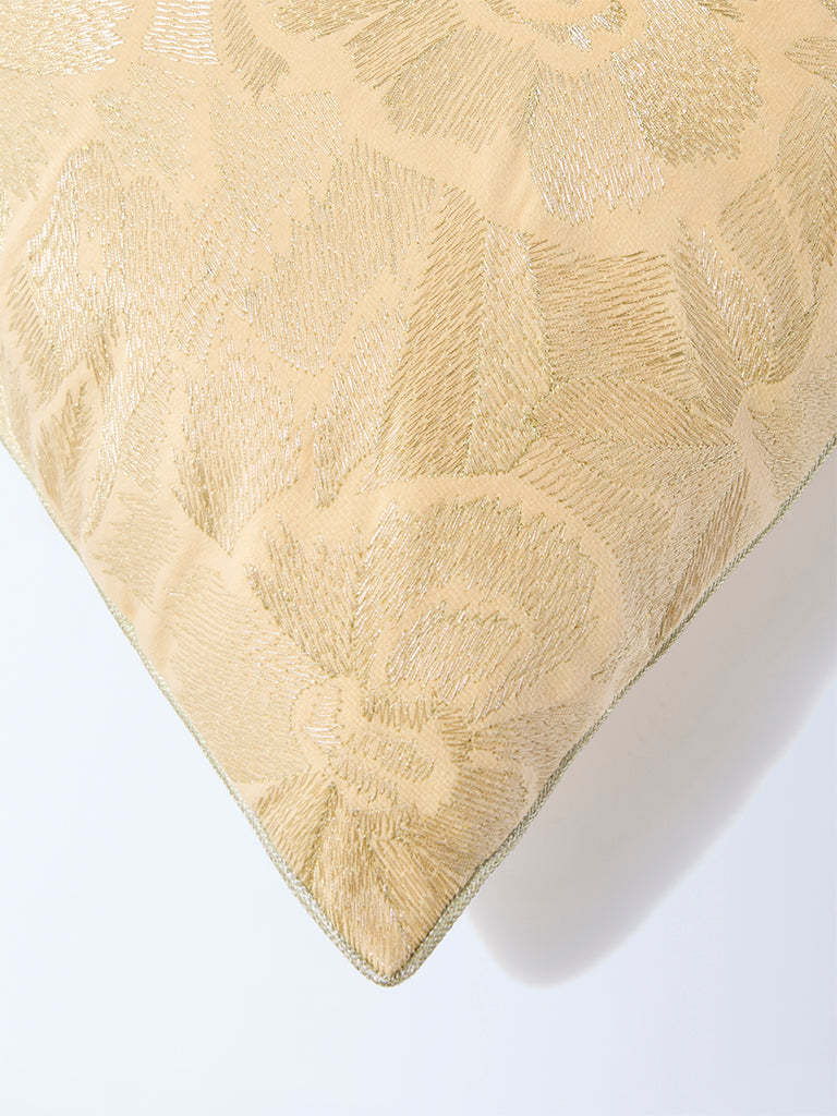 Westside Home Light Brown Floral Embroidered Cushion Cover
