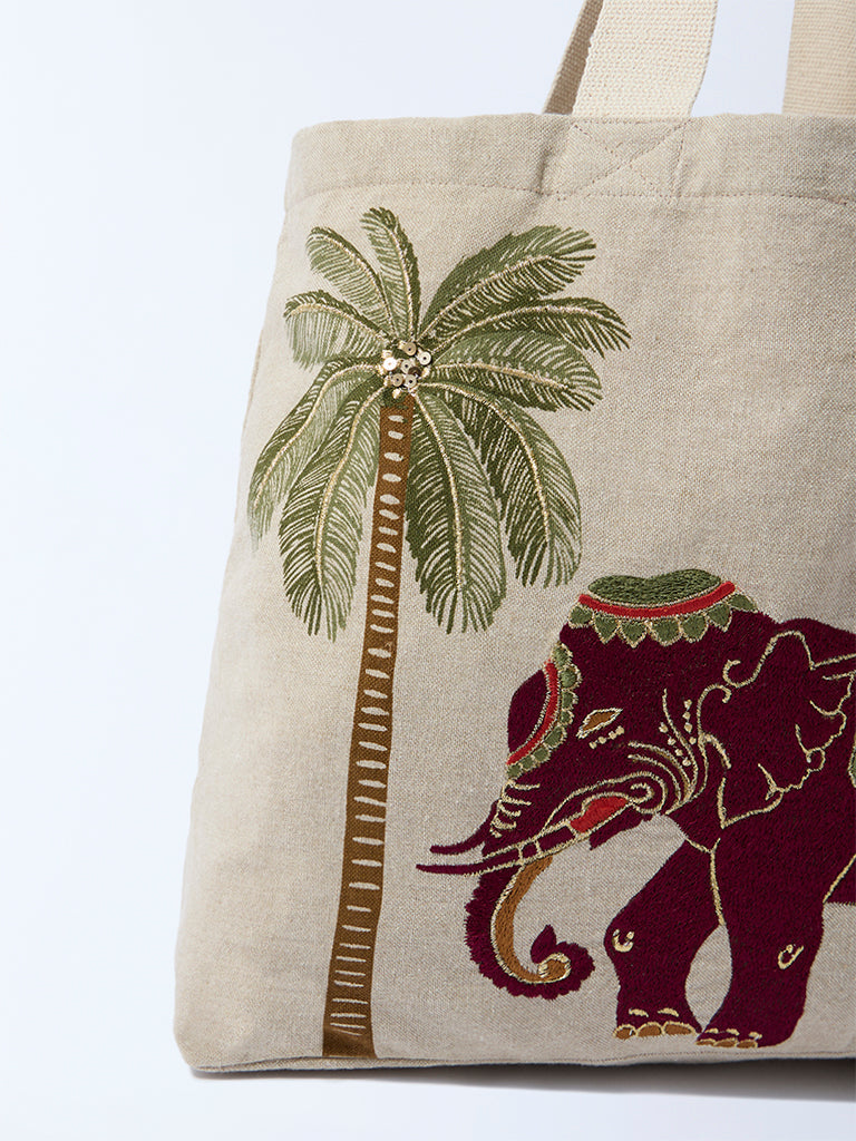 Westside Home Multicolour Elephant Design Tote Bag