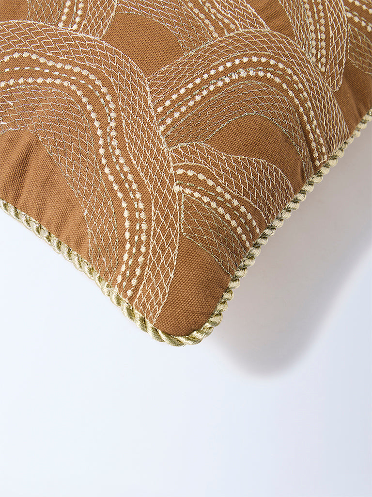 Westside Home Brown Shell Embroidered Cushion Cover