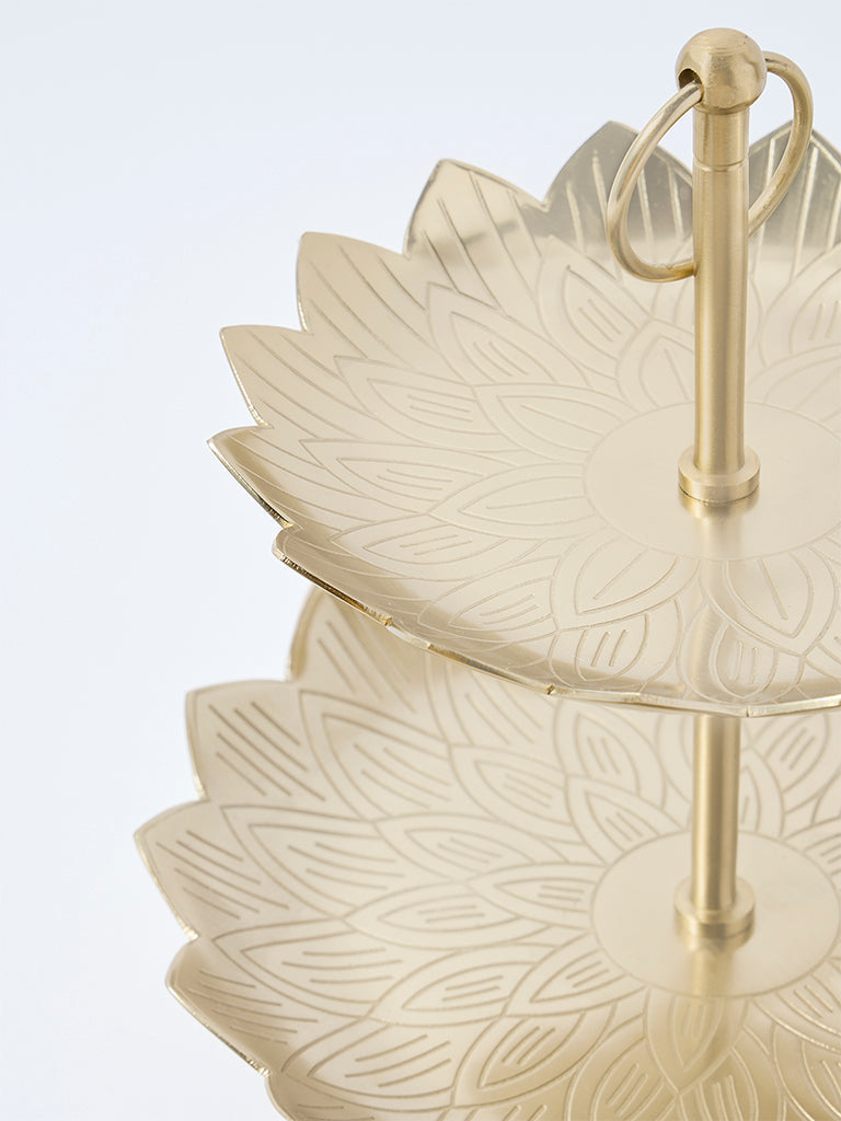 Westside Home Gold Laser-Etched Two-Tier Cake Stand