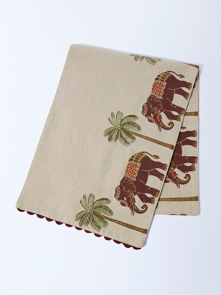 Westside Home Beige Elephant Design Table Runner