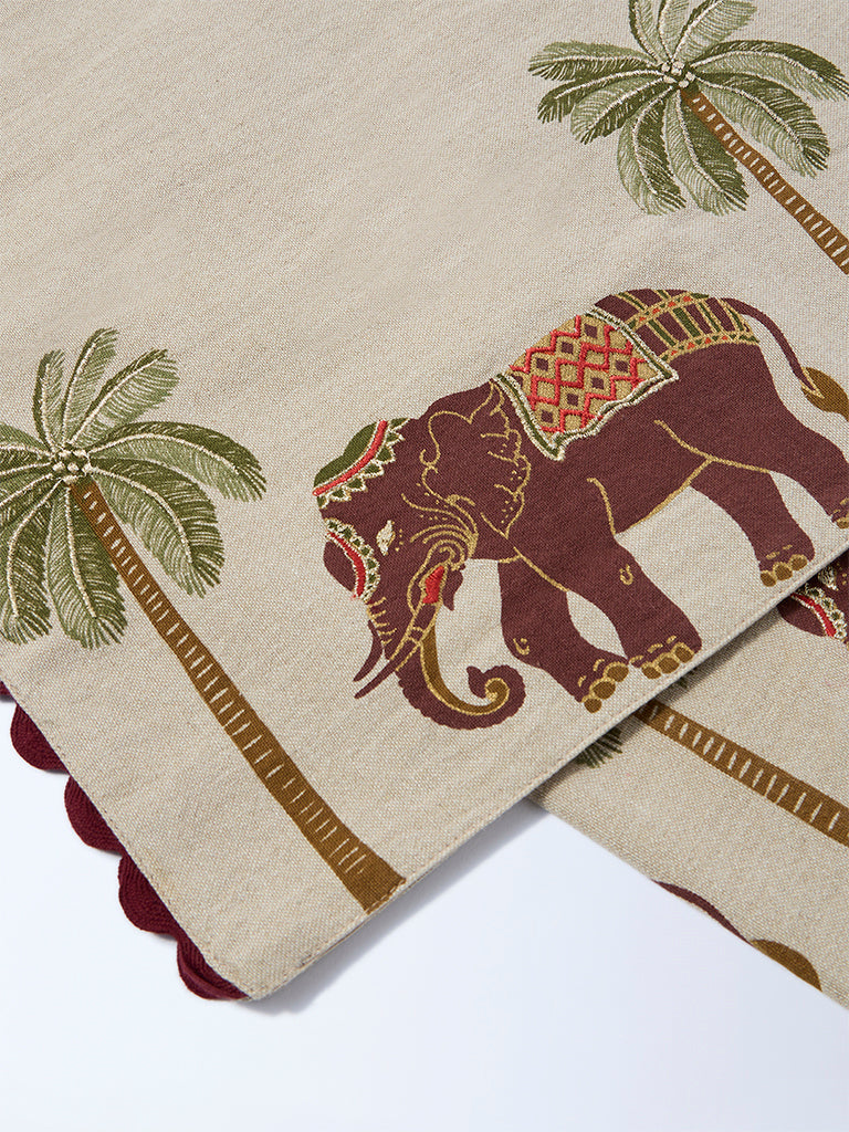 Westside Home Beige Elephant Design Table Runner