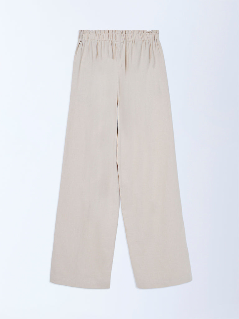 Y&F Kids Beige Mid-Rise Cotton-Blend Trousers