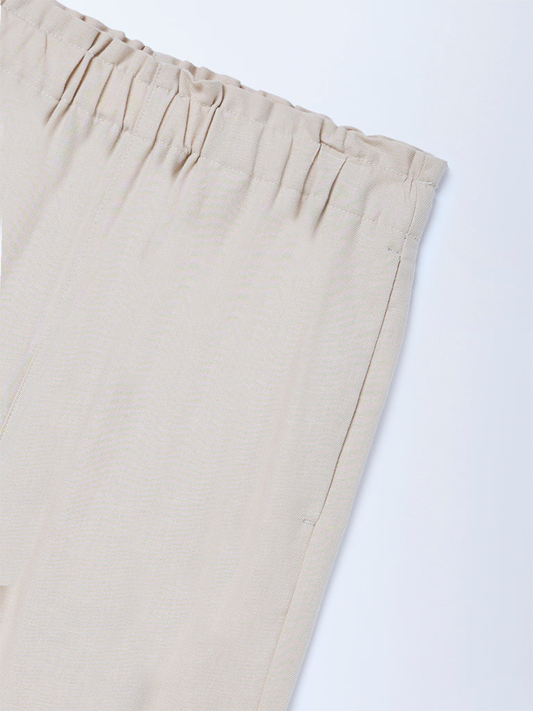 Y&F Kids Beige Mid-Rise Cotton-Blend Trousers