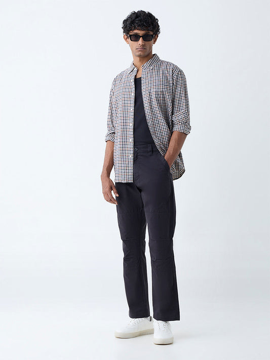 WES Casuals Black Solid Relaxed-Fit Mid-Rise Cotton-Blend Trousers